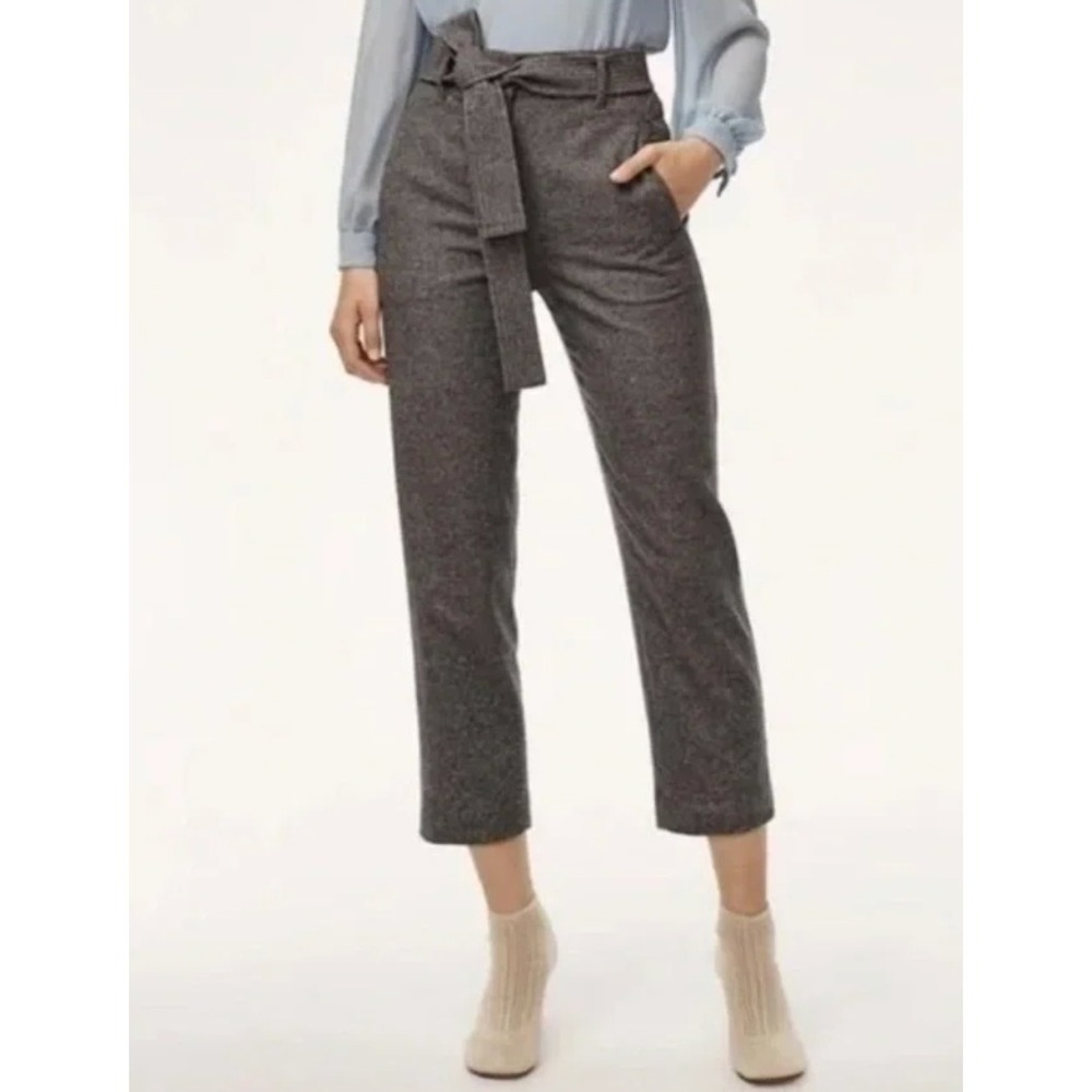Aritzia Wilfred Jallade Tie Front Trouser Pant Gray Wool Blend Tweed Cropped 4